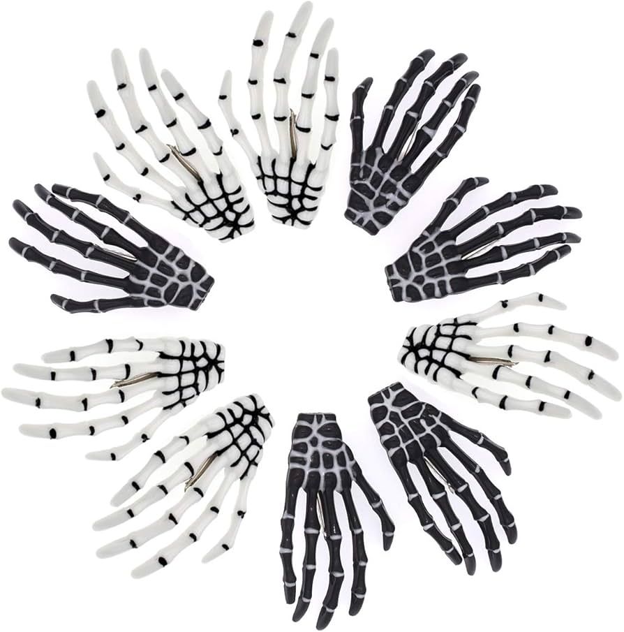 5 Pairs White and Black 3" Skeleton Hands Hair Clips Skull Bone Shape Hairpins Halloween Party Ac... | Amazon (US)