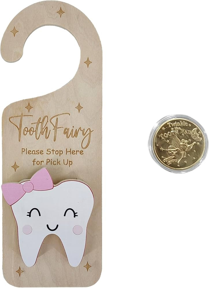 Tooth Fairy Door Hanger, Wooden Tooth Fairy Holder with Tooth Coins for Lost Tooth Kids Gifts - P... | Amazon (US)