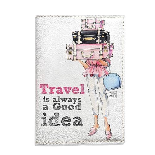 White fashion passport holder women eco leather stylish designer cover for documents Travel is Al... | Amazon (US)