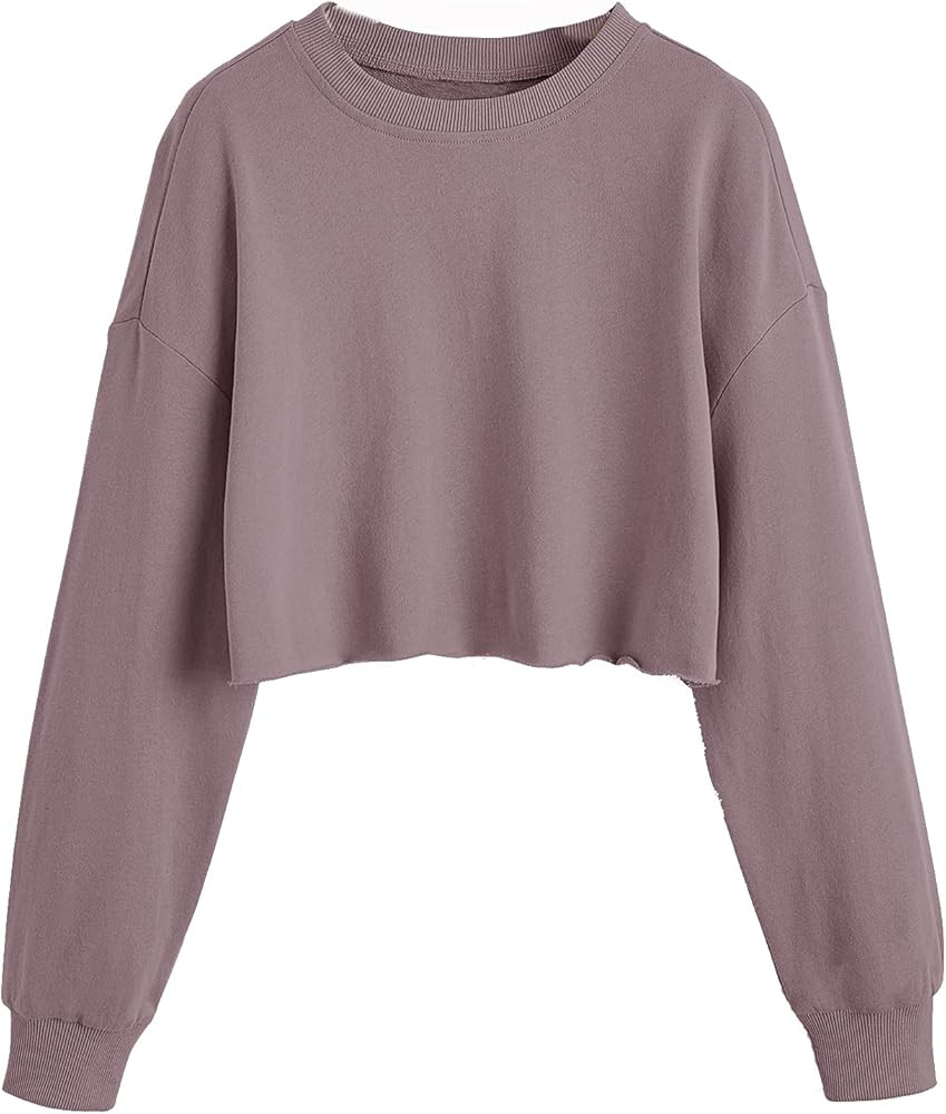 SweatyRocks Women's Casual Long Sleeve Raw Hem Pullover Crop Tops Sweatshirts | Amazon (US)