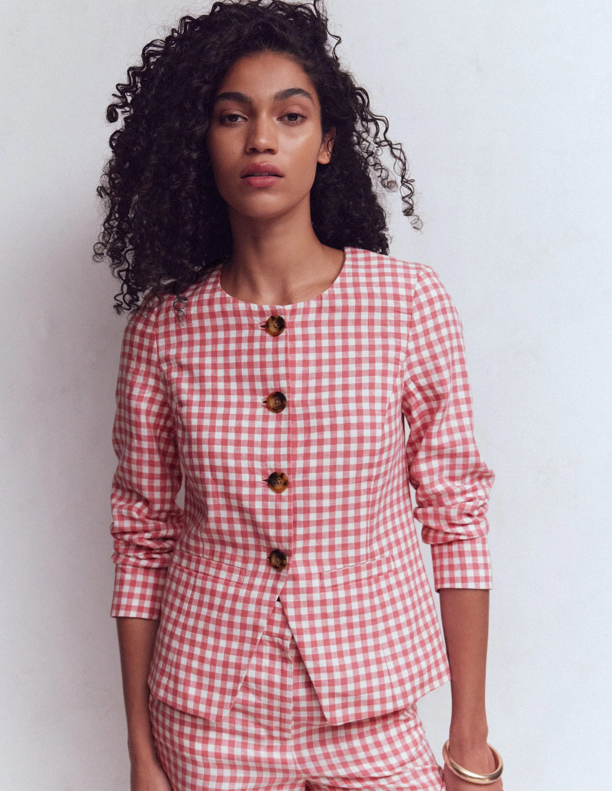 Hampstead Linen Blazer-Vintage Rose Gingham | Boden UK