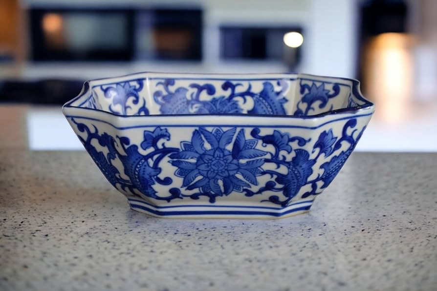 Blue and White Long Octagon Serving Bowls, Salad Bowls, Fruit Bowls (7") | Amazon (US)