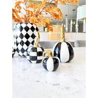 Black & White Pumpkin, | Set Of 3, Gold Decorative Pumpkin, Ceramic Fall Decor, Halloween Pumpkin De | Etsy (US)