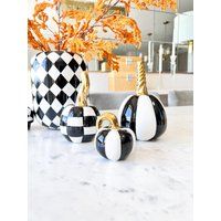 Black & White Pumpkin, | Set Of 3, Gold Decorative Pumpkin, Ceramic Fall Decor, Halloween Pumpkin De | Etsy (US)