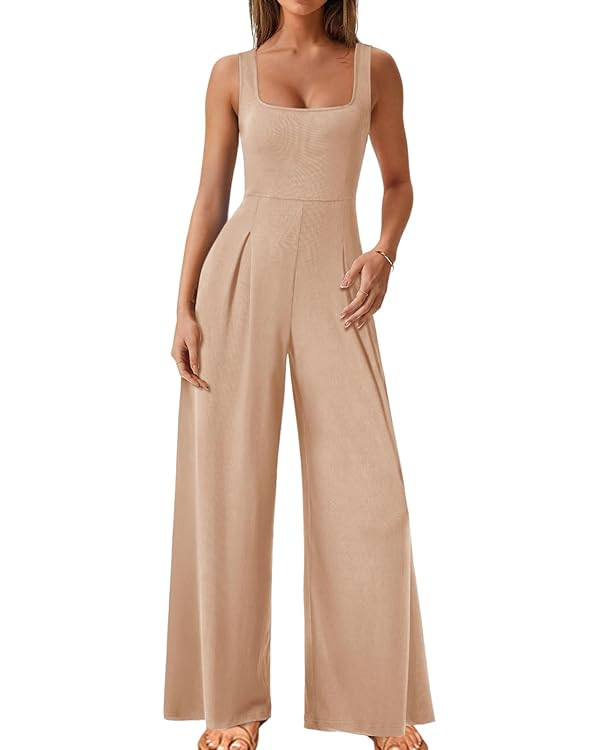 Onedreamer Jumpsuits for Women Spring Summer Sleeveless Square Neck Knit Wide Leg Pants Rompers O... | Amazon (US)