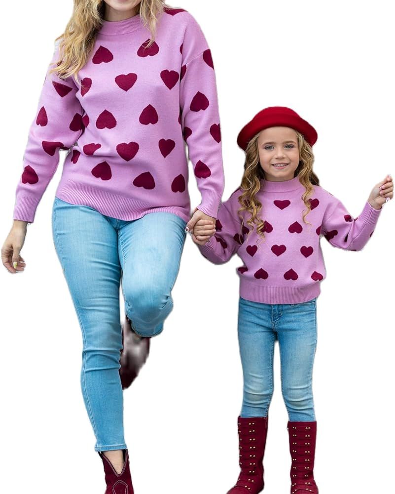 WOBONIU Mommy and Me Valentine's Day Sweatshirt Love Heart Graphic Sweater Family Matching Outfit... | Amazon (US)