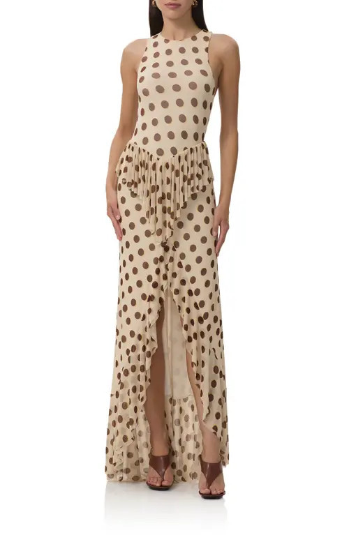 AFRM Bovina Sleeveless A-Line Dress in Gold Halo Dot at Nordstrom, Size Small | Nordstrom