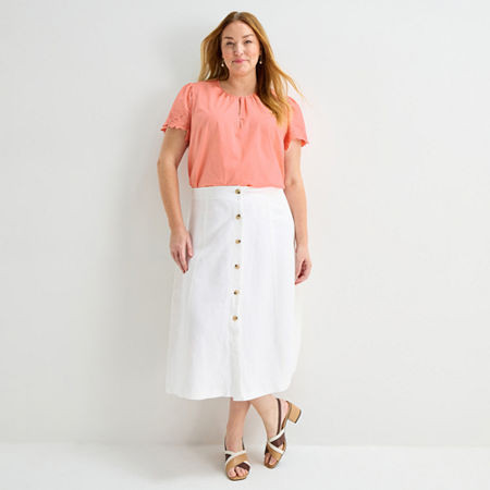 Liz Claiborne Womens Plus Midi A-Line Skirt, 24w, White | JCPenney