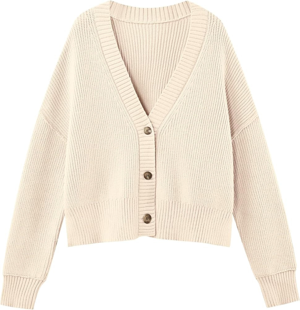 LILLUSORY Women's Lightweight Cropped Cardigan 2024 Open Front Button Sweaters V Neck Cardigans K... | Amazon (US)