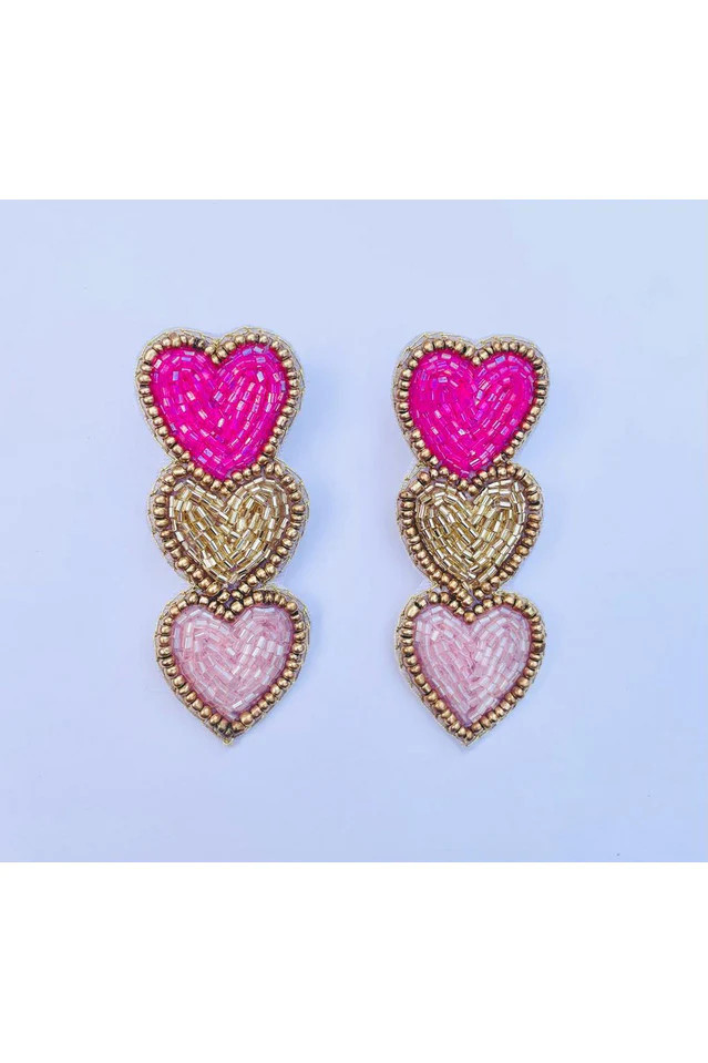 Triple heart earring | Pink possum