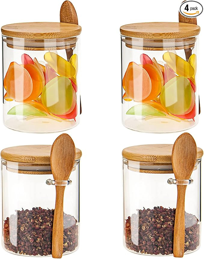 NEPIVEL 4 Pack Glass Jars with Bamboo Lids, 18.5Oz Containers Airtight Lid and Spoons,100% Sealed... | Amazon (US)