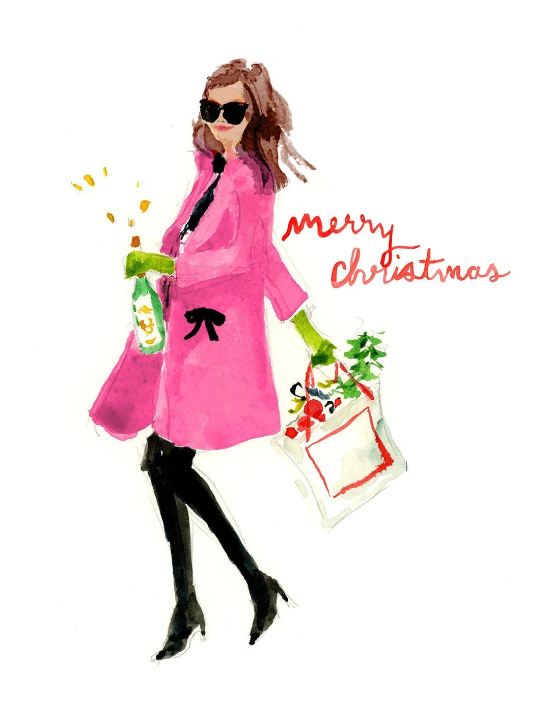 Holiday Christmas Cards: Shoppin & Poppin in Pink  Fashion - Etsy | Etsy (US)