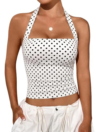 COCCKO Womens Polka Dot Tank Top Halter Sleeveless Summer Push Up Corset Crop Y2K Tops | Amazon (US)