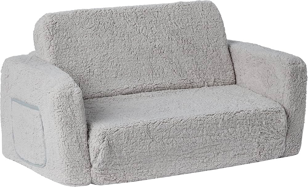 Delta Children Cozee Flip-Out Sherpa 2-in-1 Convertible Sofa to Lounger for Kids, Grey | Amazon (US)