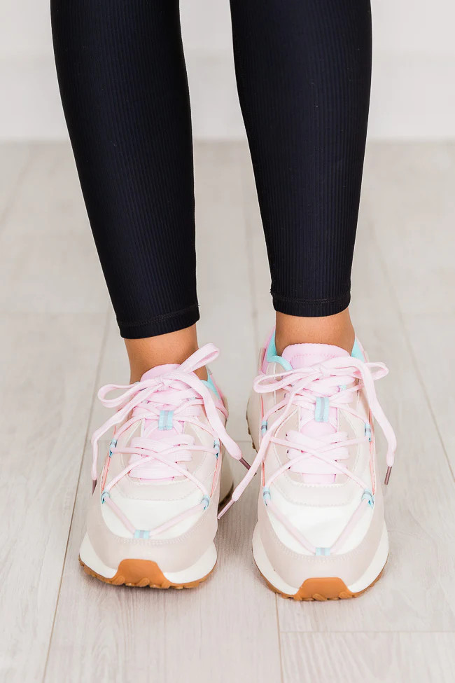 Kenzi Pink And Blue Drawstring Laced Sneakers | Pink Lily