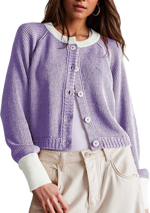 UNCLECAT Women's Cropped Cardigan Sweaters Fall Long Sleeve Open Front Cardigans Button Down Colo... | Amazon (US)