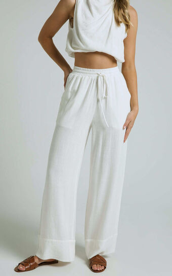 Adalila Pants - Linen Look Wide Leg Relaxed Pants in White | Showpo (US, UK & Europe)