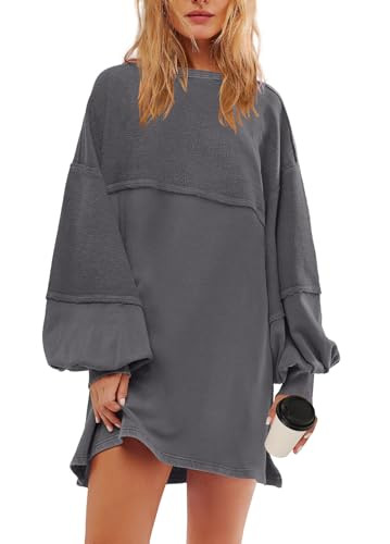 Panadila Womens Oversized Long Sleeve Patchwork Sweatshirt Dress Crewneck Tunic Sweatshirts Fall ... | Amazon (US)