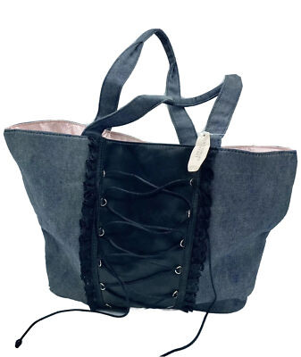 VTG VICTORIA SECRET TOTE DENIM SATIN CORSET LACE UP BAG PURSE NWT SAMPLES INC.  | eBay | eBay CA