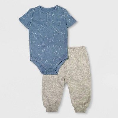 Grayson Mini Baby Boys' 2pc Henley Short Sleeve Bodysuit & Jogger Set - Blue | Target