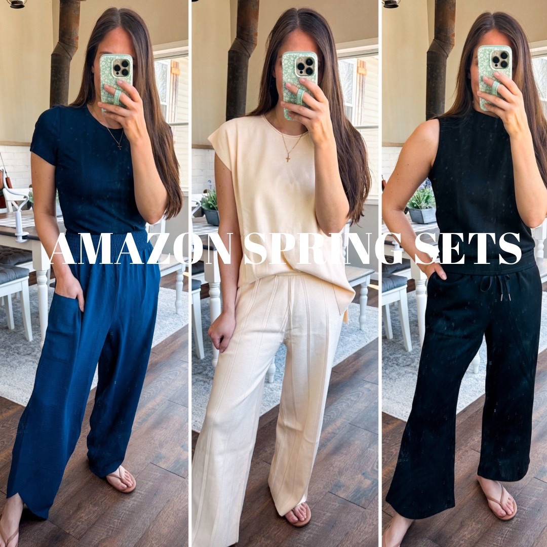 Amazon outfits! 
Wearing XS in black set 
Small in cream set 
Small in tee 
Small in pants 

#LTKFindsUnder100 #LTKStyleTip #LTKFindsUnder50