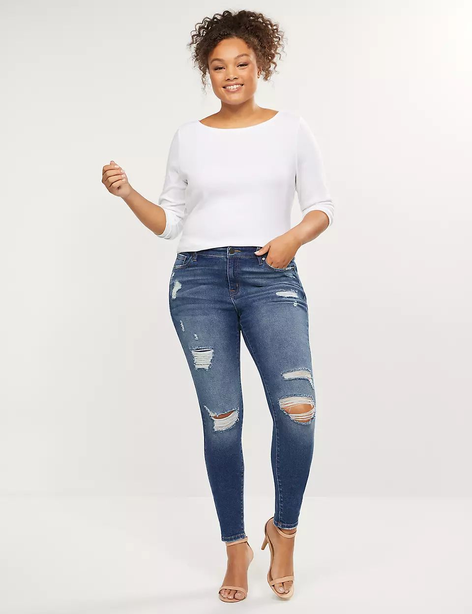 Signature Fit Skinny Jean - Destructed Medium Wash | Lane Bryant (US)