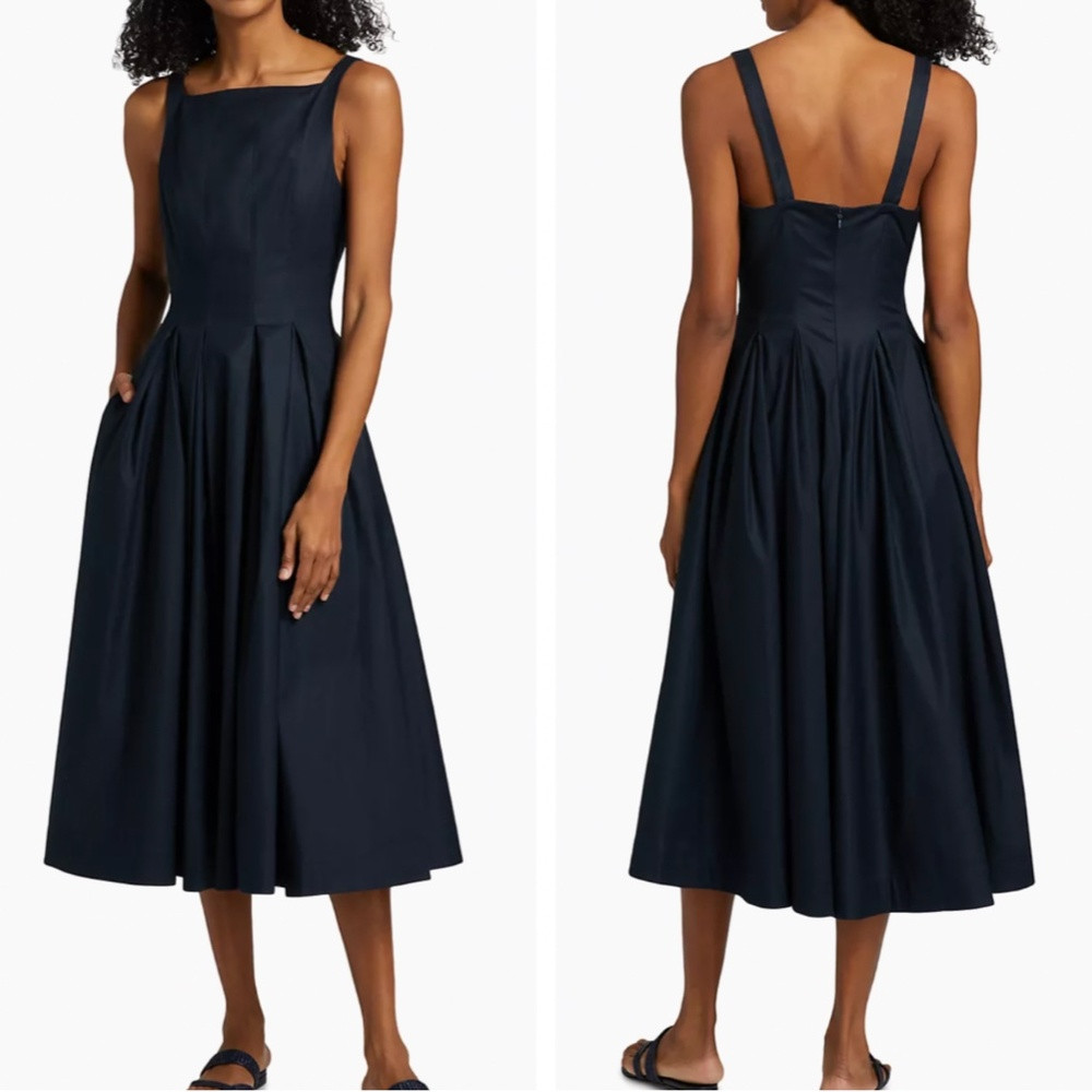 NEW Reformation x Saks Jovana Midi Dress - Midnight Navy Blue Cotton Fit & Flare | Poshmark