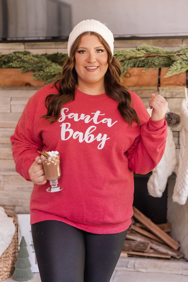 Santa Baby Graphic Heather Red Sweatshirt | The Pink Lily Boutique