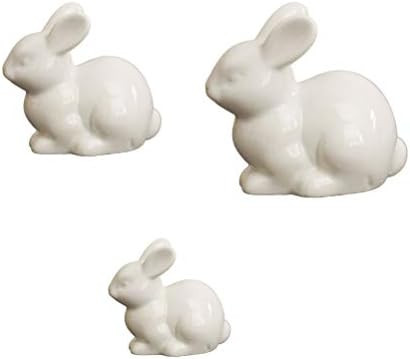 3pcs Ceramics Bunny Figurine Easter White Bunny Figurines Home Decor Rabbits Ornaments for Home E... | Amazon (US)