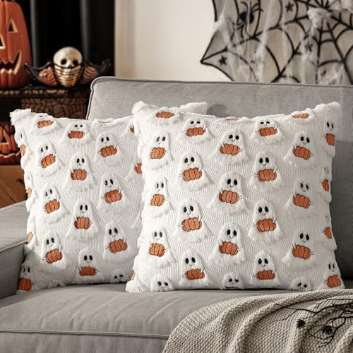 MIULEE Halloween Pillow Covers Decorative Fall Cute Ghost Plush Faux Fur Pillows 18x18 Inch Set o... | Amazon (US)