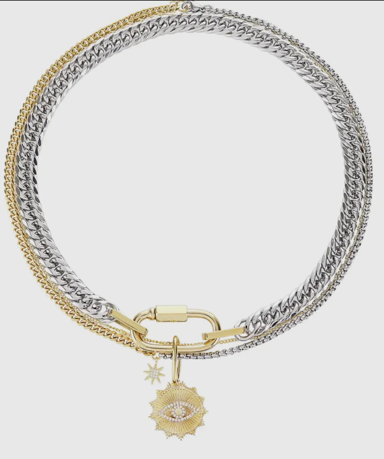 Carabiner Eye Charm Stacked Stainless Steel Necklace | Care Tucker