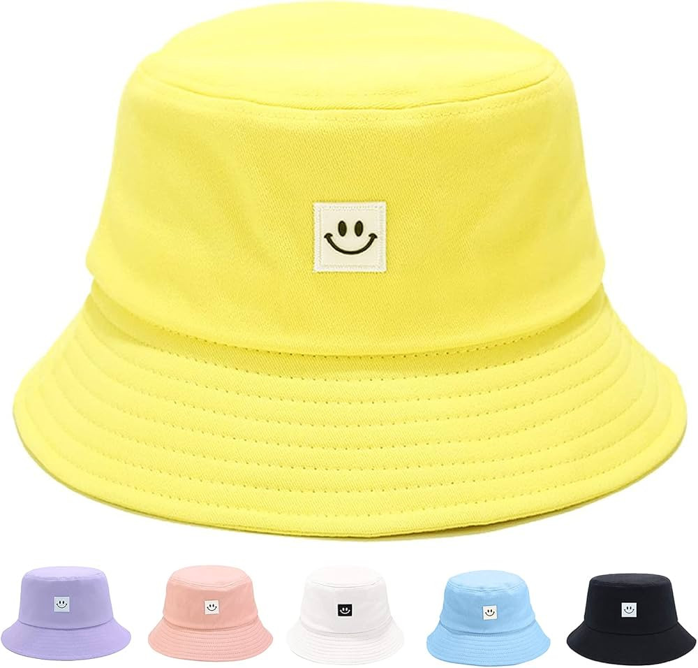 Kids Sun Hat Smile Face Bucket Hat for Girls Boys Summer Sun Protection Cotton Unisex Beach Cap | Amazon (US)
