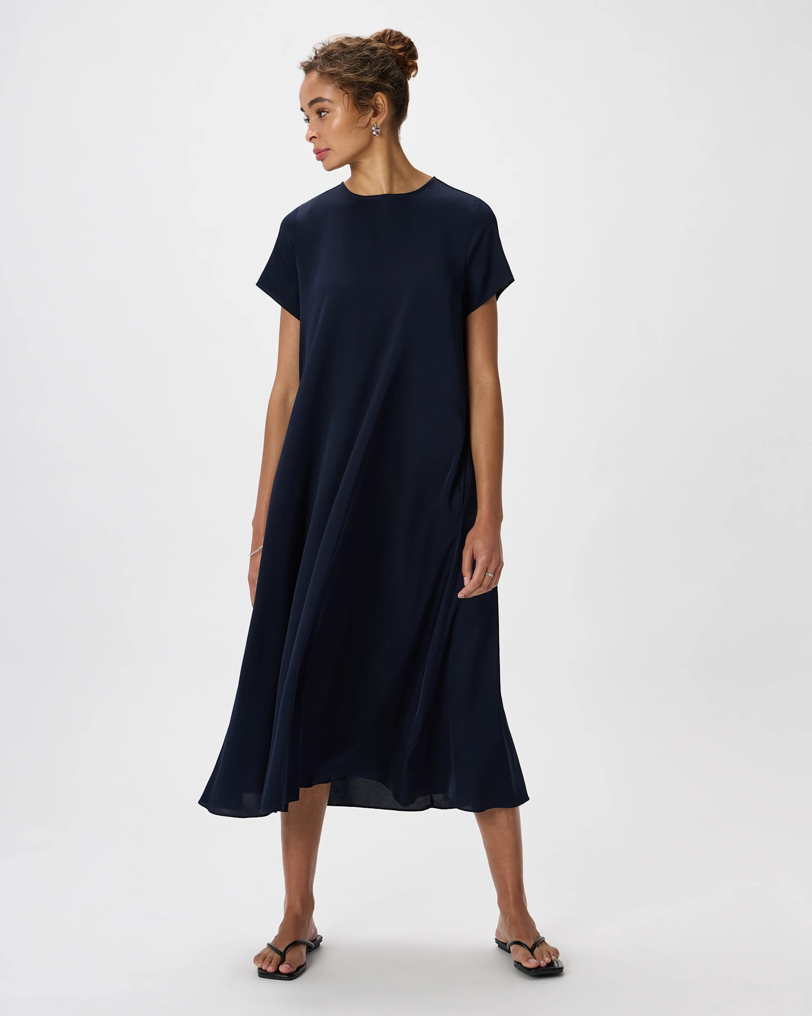 Washable Stretch Silk Voluminous Maxi Dress in Navy | Quince