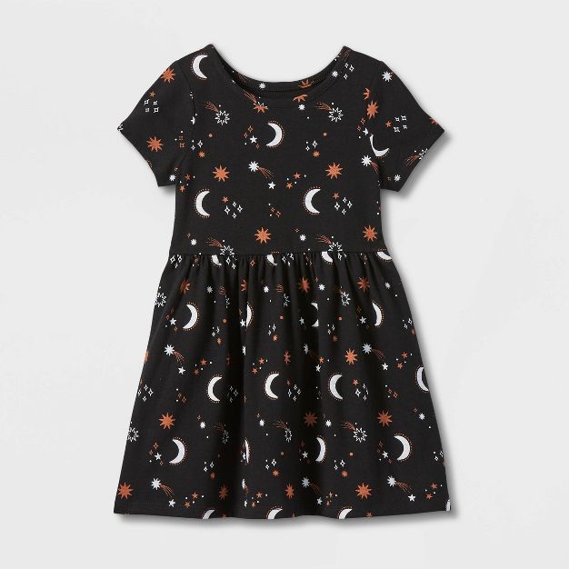 Toddler Girls' Moon and Stars Short Sleeve Knit Dress - Cat & Jack™ Black | Target