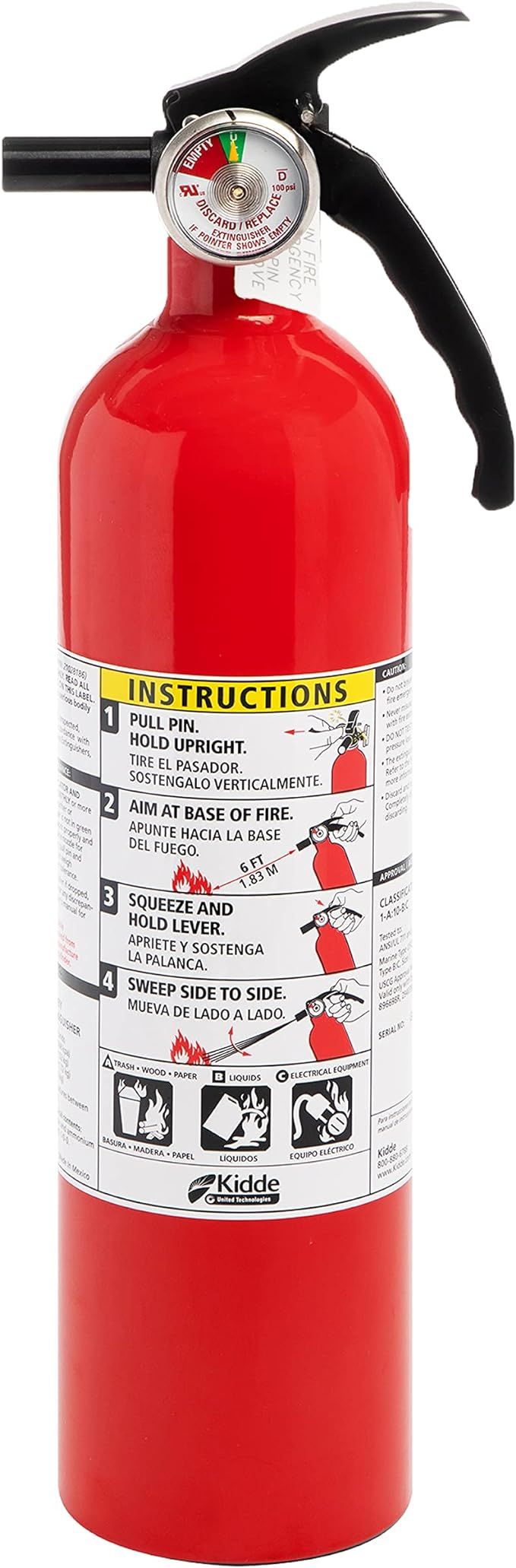 Kidde Fire Extinguisher for Home, 1-A:10-B:C, Dry Chemical Extinguisher, Red, Mounting Bracket In... | Amazon (US)