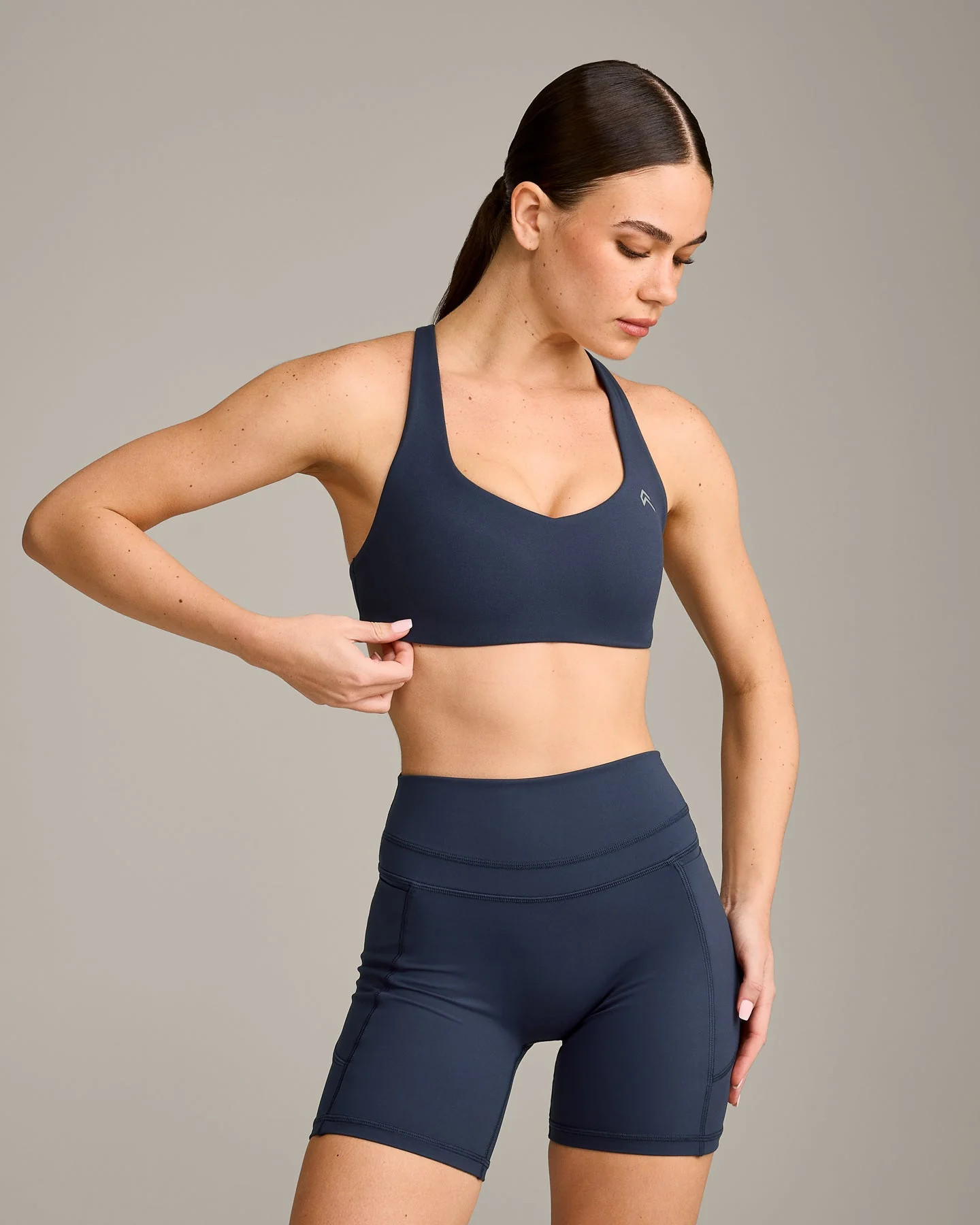 EasyLift™ Cross Back Sports Bra with Gray Logo 
 True Blue | Oner Active (UK / US)