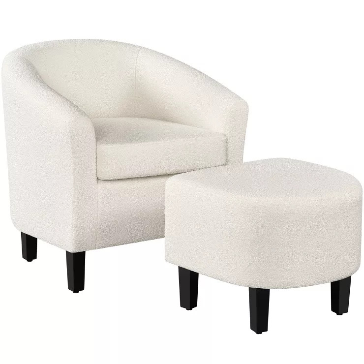 Yaheetech Contemporary Boucle Barrel Chair and Ottoman for Bedroom Living Room Ivory | Target