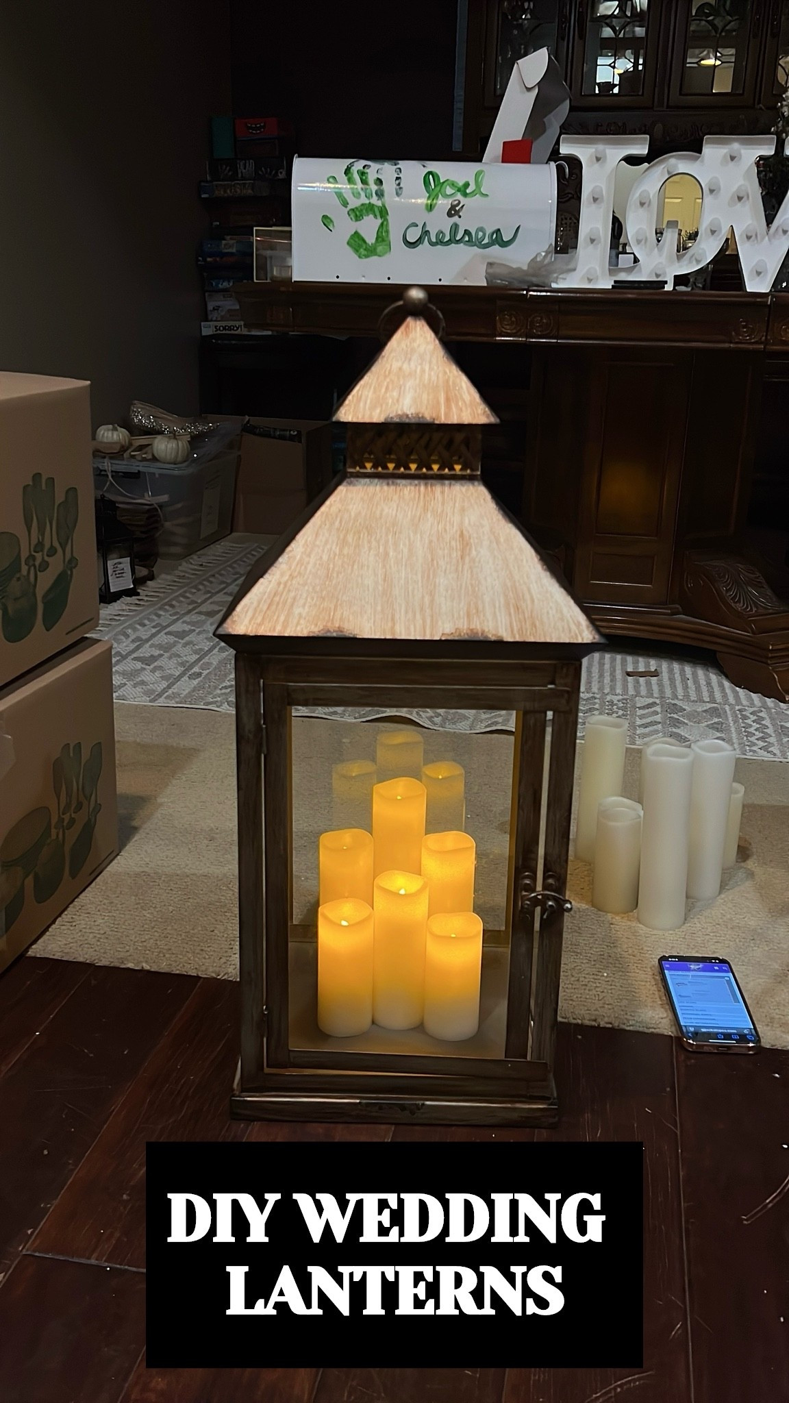 Our DIY Wedding Lanterns! They turned out to pretty with the candles we put inside. Love that we could just turn them on before the wedding with a remote. #DIYwedding #weddinglantern

#LTKWedding