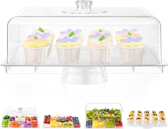 Cake Stand with Lid-Extra Large 17"Rectangular Cake Holder,8-in-1 Multi-functional Dessert Table ... | Amazon (US)