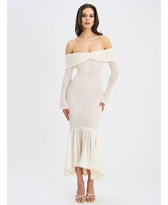 Women's Kaedyn Off Shoulder Long Sleeve Crochet Mermaid Maxi Dress | Macy's
