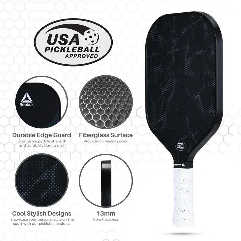 Reebok Lifestyle Lightweight Fiberglass Pickleball Paddle USAPA Approved-Black | Walmart (US)