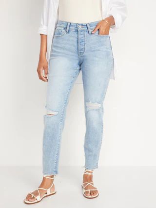 High-Waisted Button-Fly O.G. Straight Light-Wash Ankle Jeans for Women | Old Navy (US)