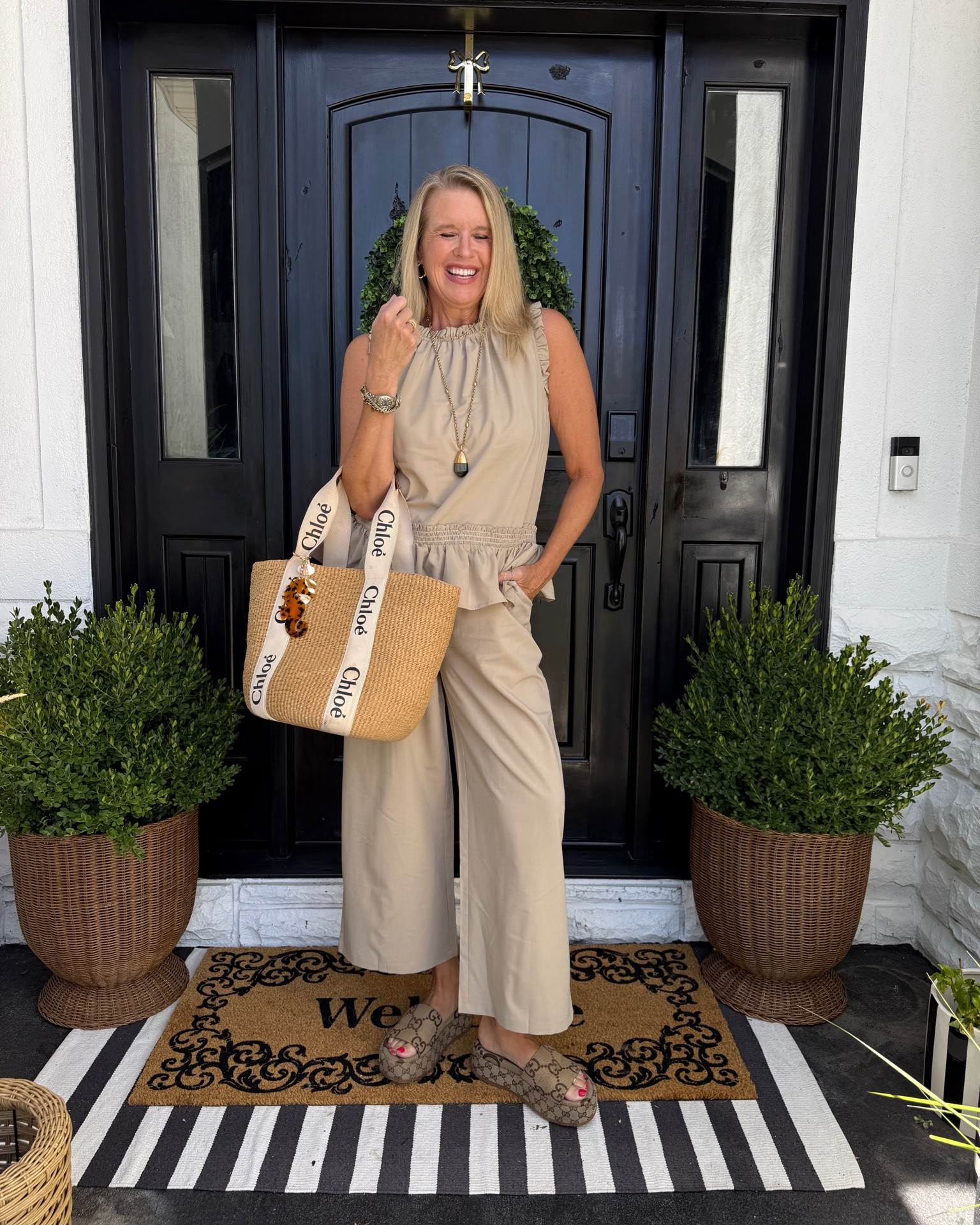 Affordable two piece set

How cute is the ruffle peplum tank top with ruffle trim detail and wide leg pant with pockets.
Fits tts and some in a couple colors & print

Cute to wear now and layer for fall🍁🍂

Paired with a pendant necklace
Gucci platform slide sandals

My best selling Chloe basket tote- I have used this bag for 3-4 seasons and it’s great for travel/the beach and pool 

Sea horse and sea shell charms clip onto any bag 

Gold hoops gold paper clip chain necklace and custome name necklace

#LTKootd #LTKOver40 #LTKmomlife