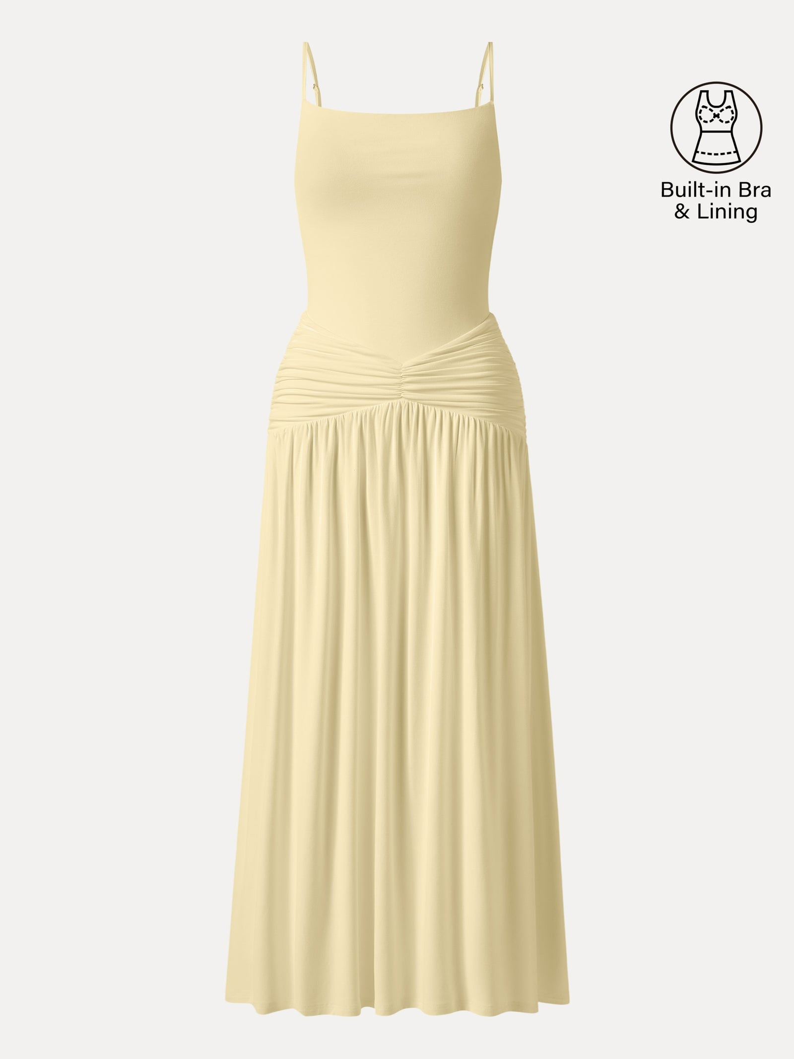 Not-See-Thru Spaghetti Gathered Maxi Bra Dress | OGLmove