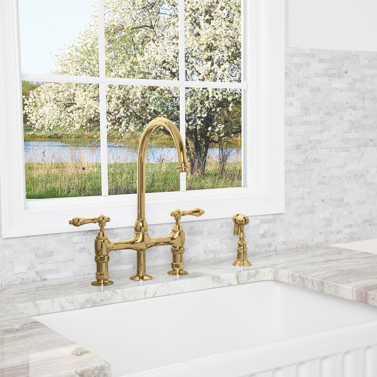 Gooseneck Bridge Style Kitchen Faucet - Metal Lever Handles | Vintage Tub & Bath