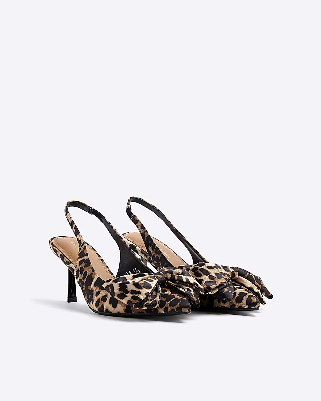 Brown Satin Leopard Sling Back Court Shoes | River Island UK & IE