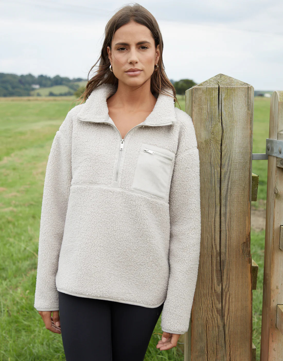 Women's Mushroom Half Zip Borg Fleece | Threadbare