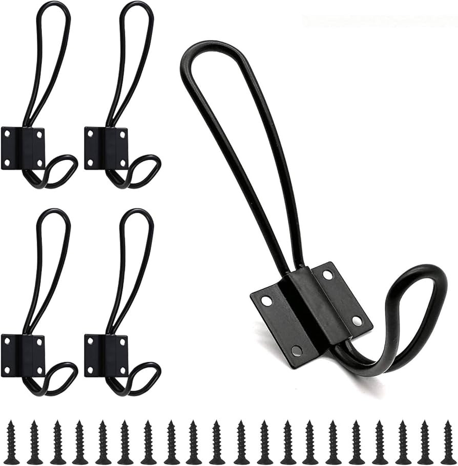 5Pack Black Coat Hooks, Kettion Rustic Wall Hooks Vintage Double Coat Hangers for Hanging Hats Ba... | Amazon (CA)