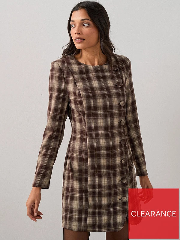 The Very Collection Long Sleeve Button Down Checked Mini Dress - Print | Very (UK)