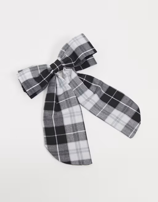 ASOS DESIGN oversized bow hair clip in mono check | ASOS (Global)